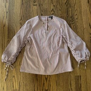 Express White and Red V-Neck Balloon Sleeve Blouse, size X-Small